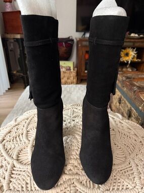 Vince Camuto Black Suede Knee-High Heeled Boots
